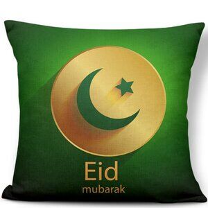Green Eid Mubarak Pillow Covers 18x18 Decorative Linen Pillow Covers